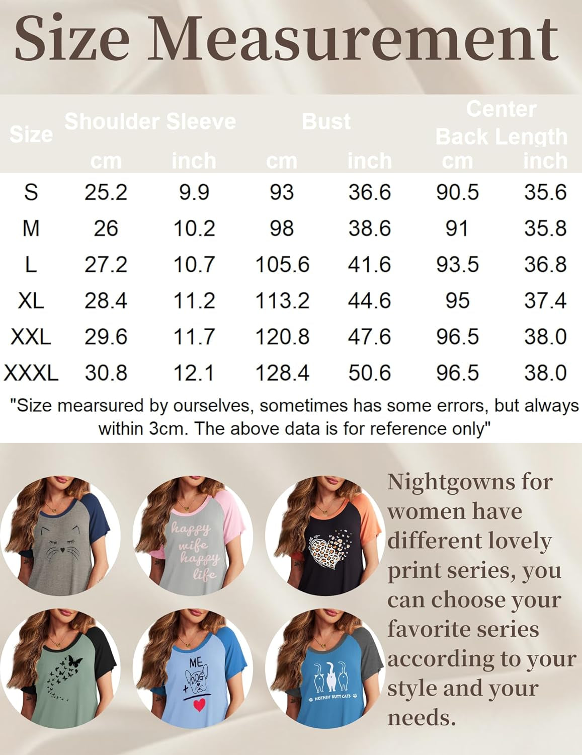 Womens Nightgowns Short Sleeve Nightshirts Printed Sleepwear Soft Sleep Shirts S-3XL