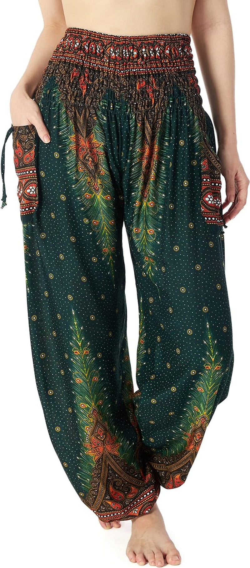 Women'S Smocked Waist Boho Flowy Yoga Harem Pants Hippie Clothes