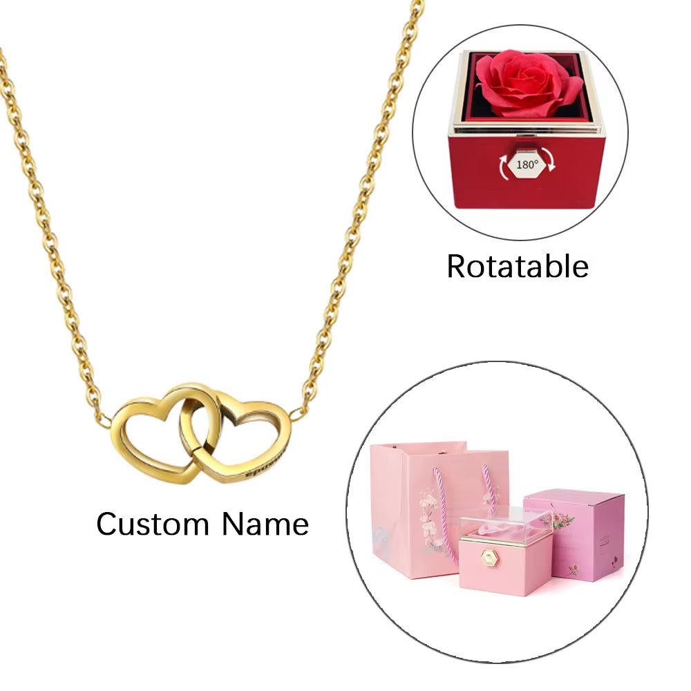 ETERNAL ROSE BOX - W/ENGRAVED NECKLACE & REALROSE Flower Gift Box Heart Pendant Customize Necklace Valentine'S Day Gift for Her