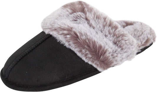 Women'S Comfy Faux Fur House Slipper Scuff Memory Foam Slip on Anti-Skid Sole