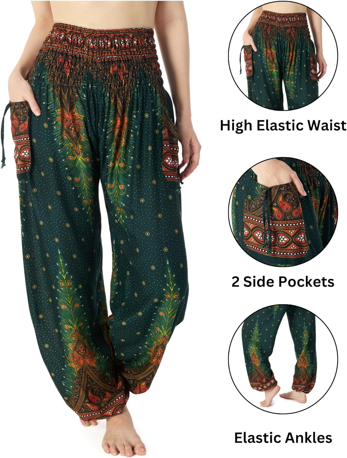 Women'S Smocked Waist Boho Flowy Yoga Harem Pants Hippie Clothes